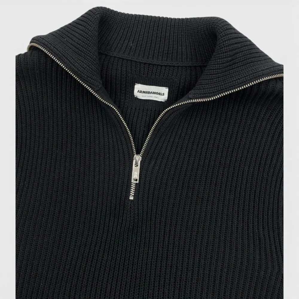 Armedangels Aylaa Sleeveless Sweater Ribbed Black Knit Vest Zip Collar Women XS - Picture 3 of 10